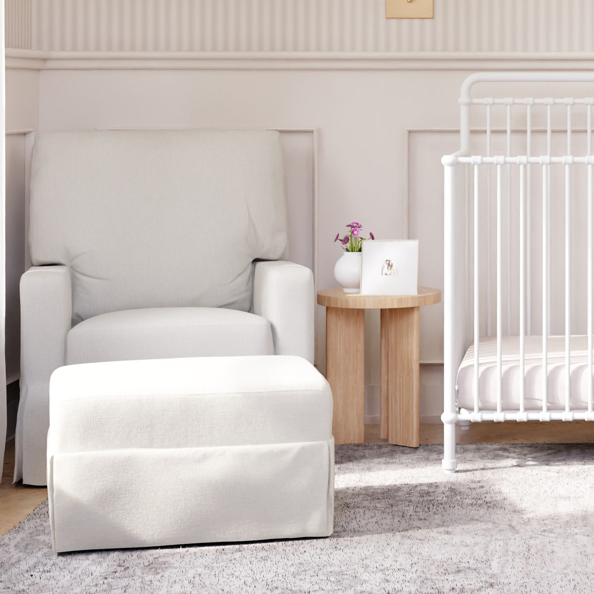 Crawford Pillowback Comfort Swivel Glider in Performance Cream Eco-Weave