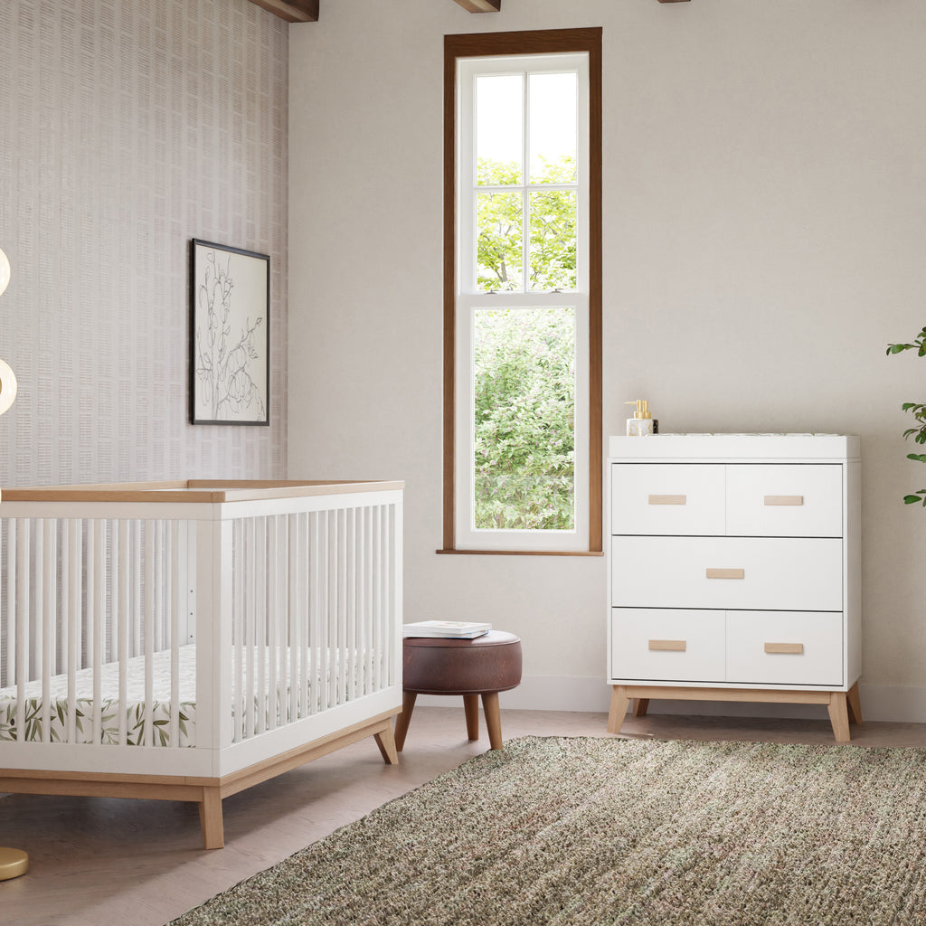Scoot 3-Drawer Compact Changer Dresser with Removable Changing Tray (34") in White & Washed Natural