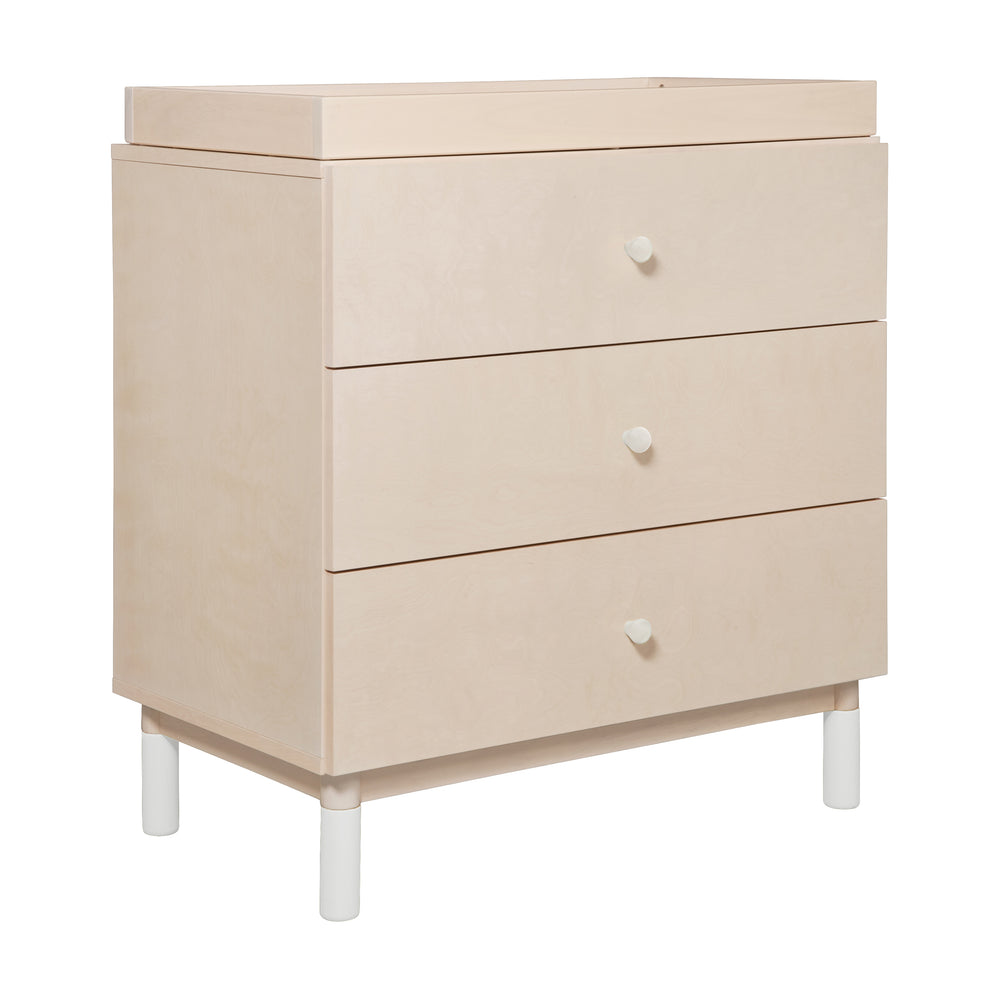 Gelato 3-Drawer Compact Changer Dresser with Removable Changing Tray (34") in Washed Natural & White