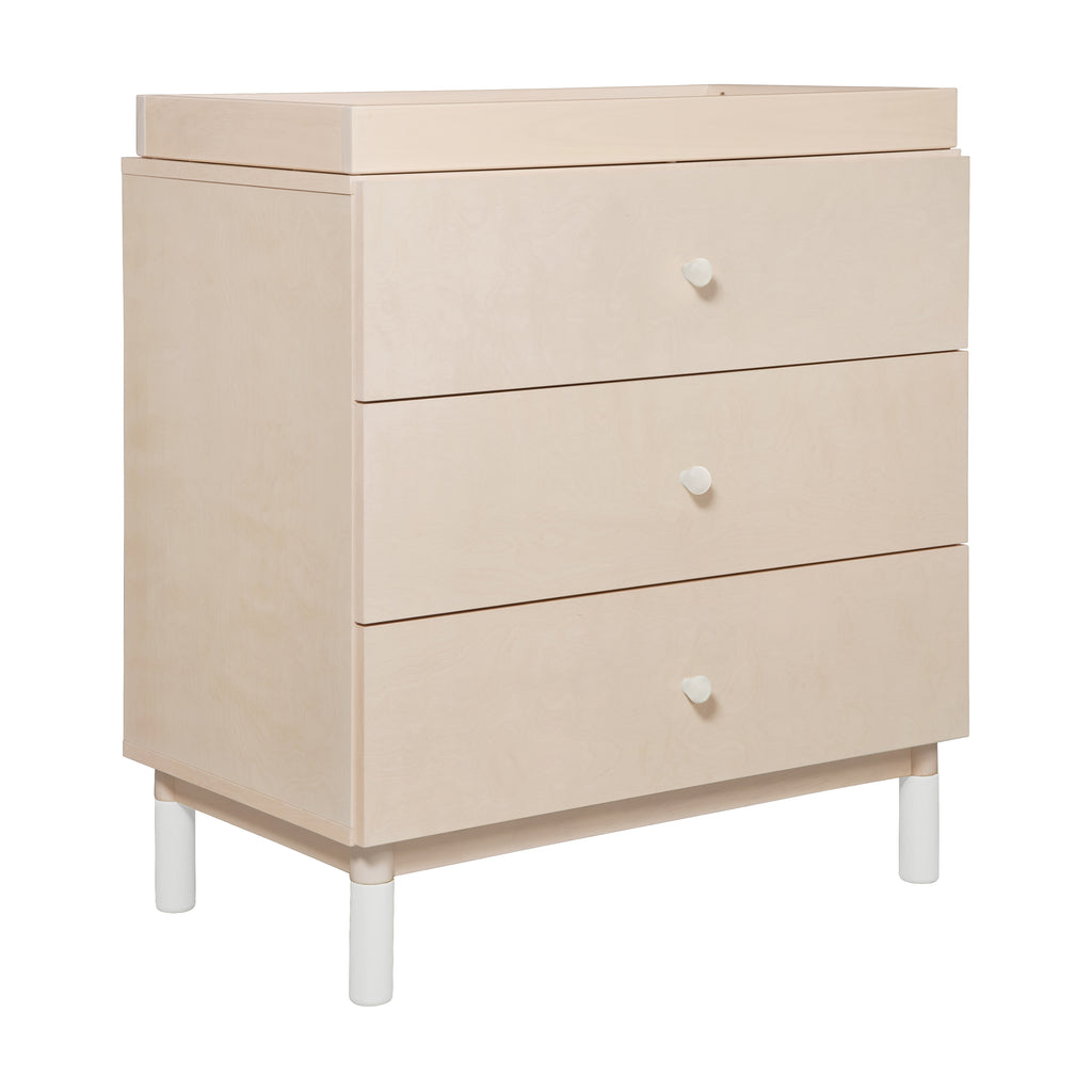 Gelato 3-Drawer Compact Changer Dresser with Removable Changing Tray (34") in Washed Natural & White