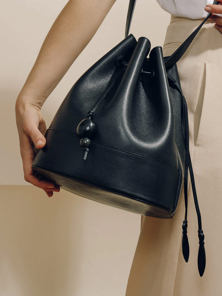 The Extra Large Drawstring in Black Nappa | Over The Moon