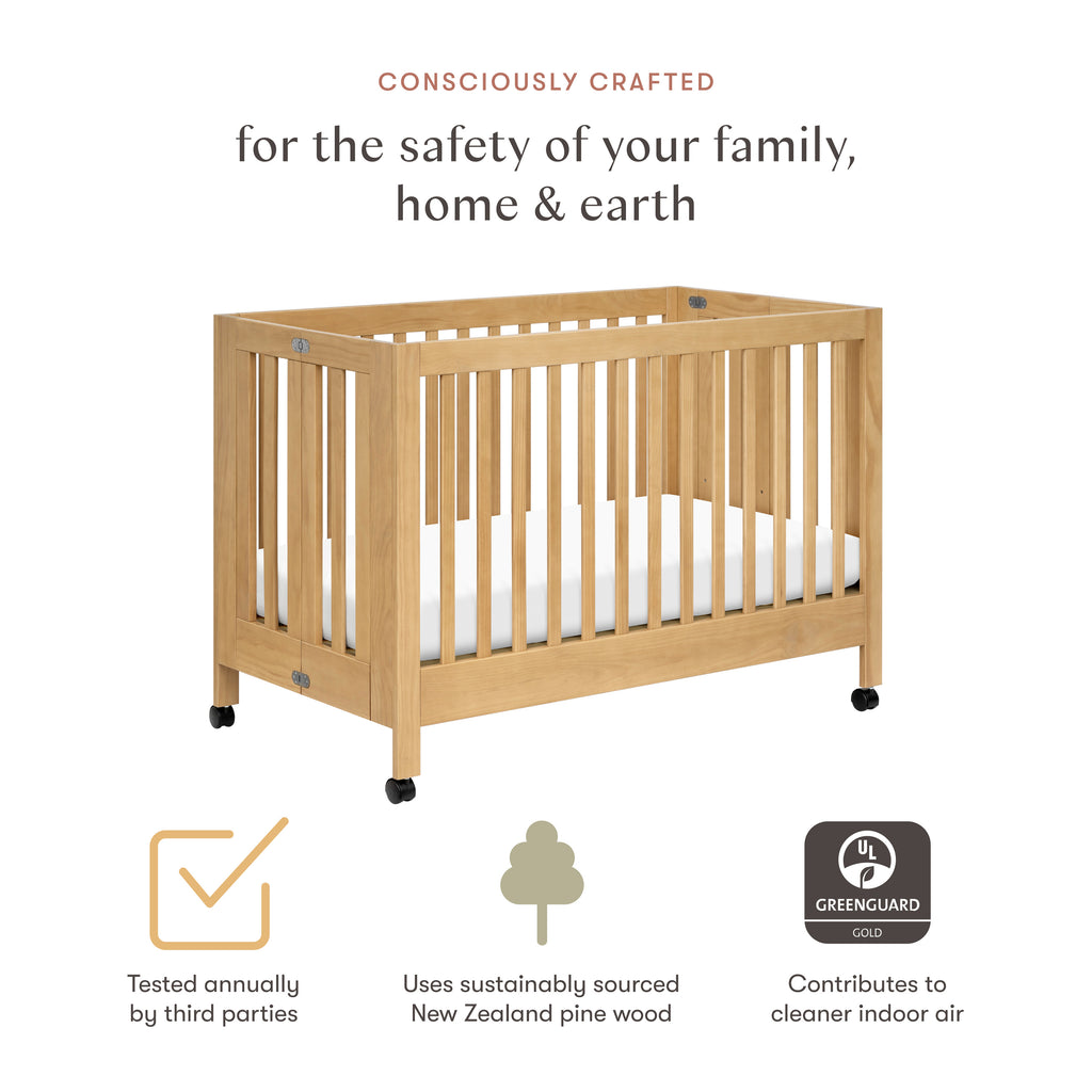Maki Portable Folding Crib with Toddler Bed Conversion Kit in Honey