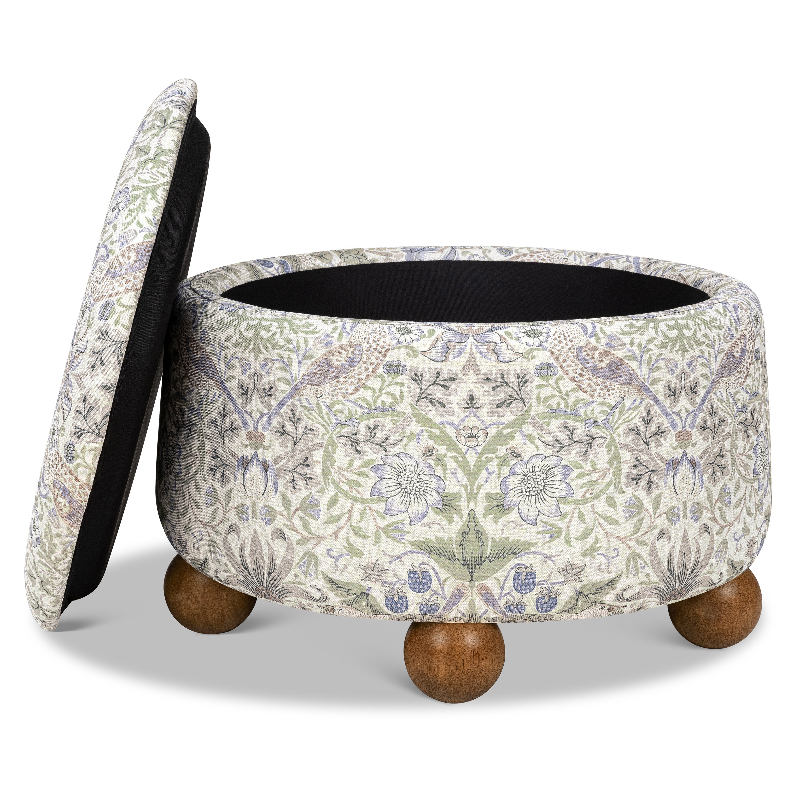 Morris & Co. x Namesake Tuffet Storage Ottoman Strawberry Thief in Fig & Thyme