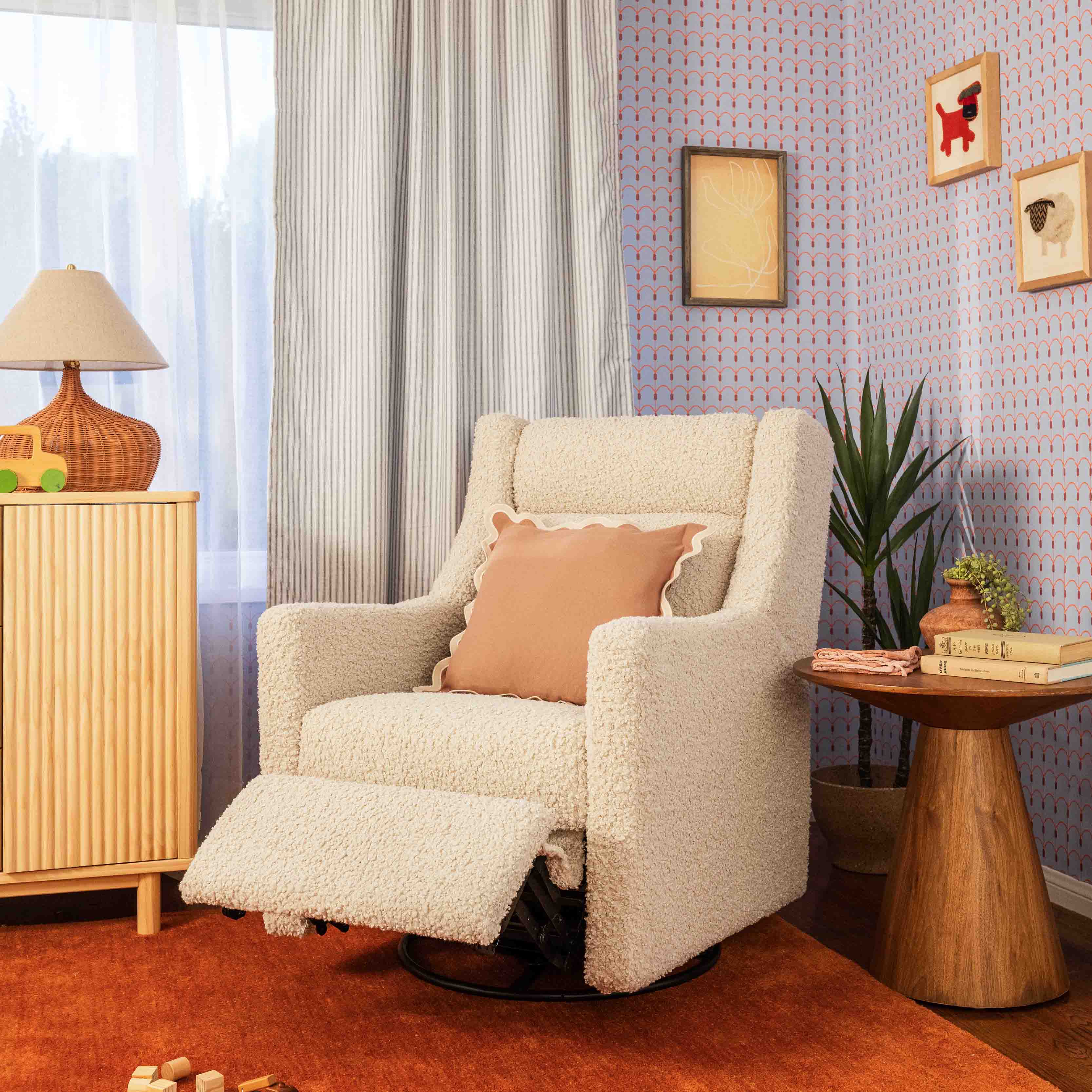 Kiwi Plus Power Recliner and Swivel Glider with Power Adjustable Headrest and USB Port in Almond Teddy Loop