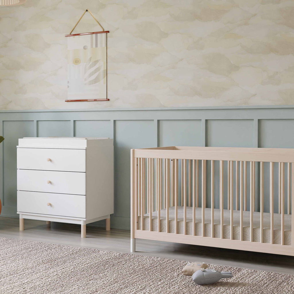 Gelato 3-Drawer Compact Changer Dresser with Removable Changing Tray (34") in White & Washed Natural