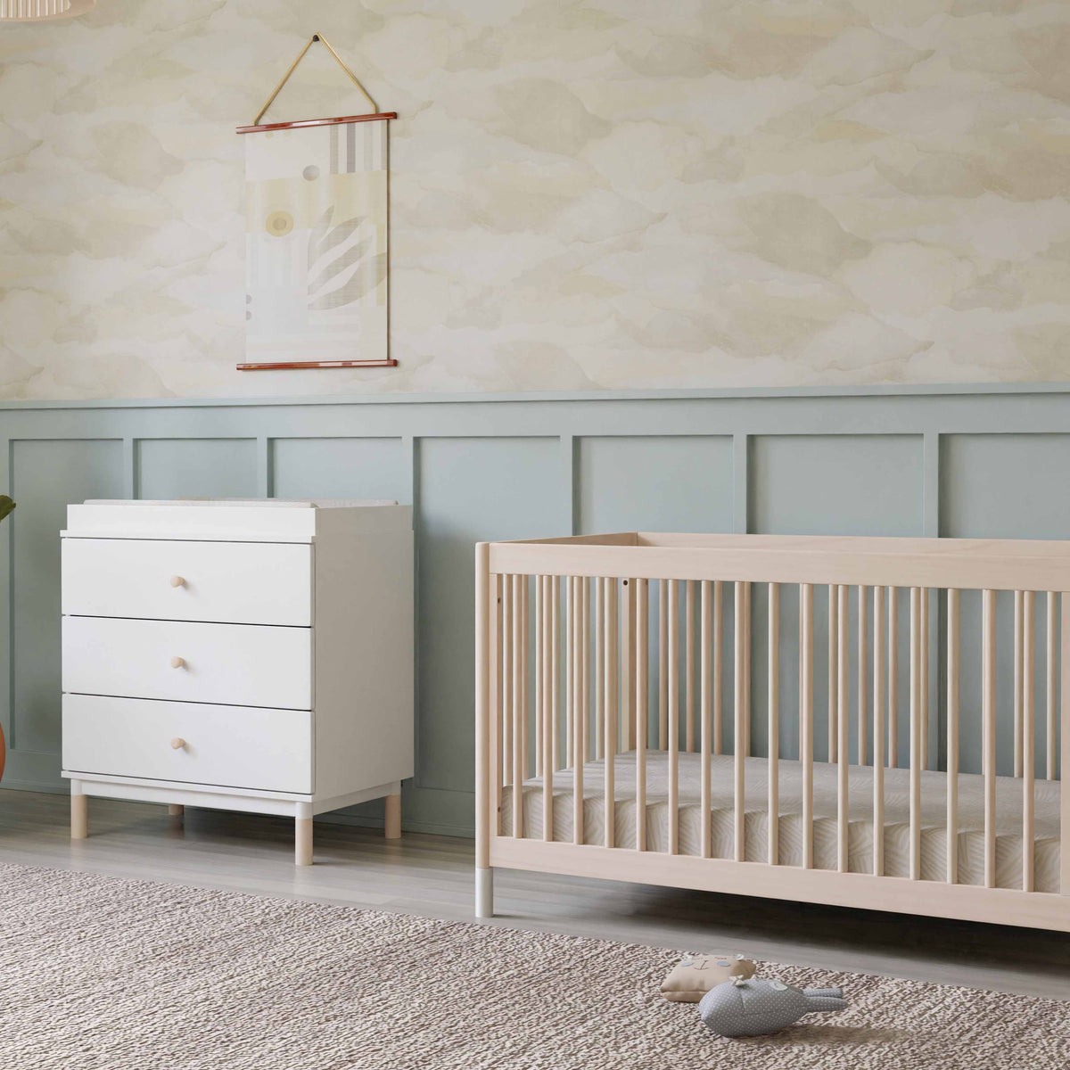 Gelato 3-Drawer Changer Dresser with Removable Changing Tray in White & Washed Natural