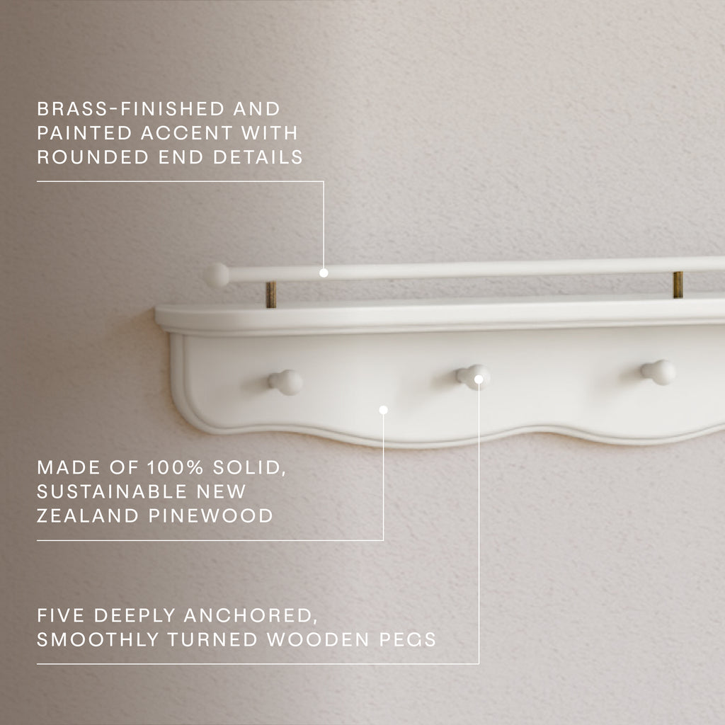 Liberty 31" Wall Shelf with Hooks in Warm White