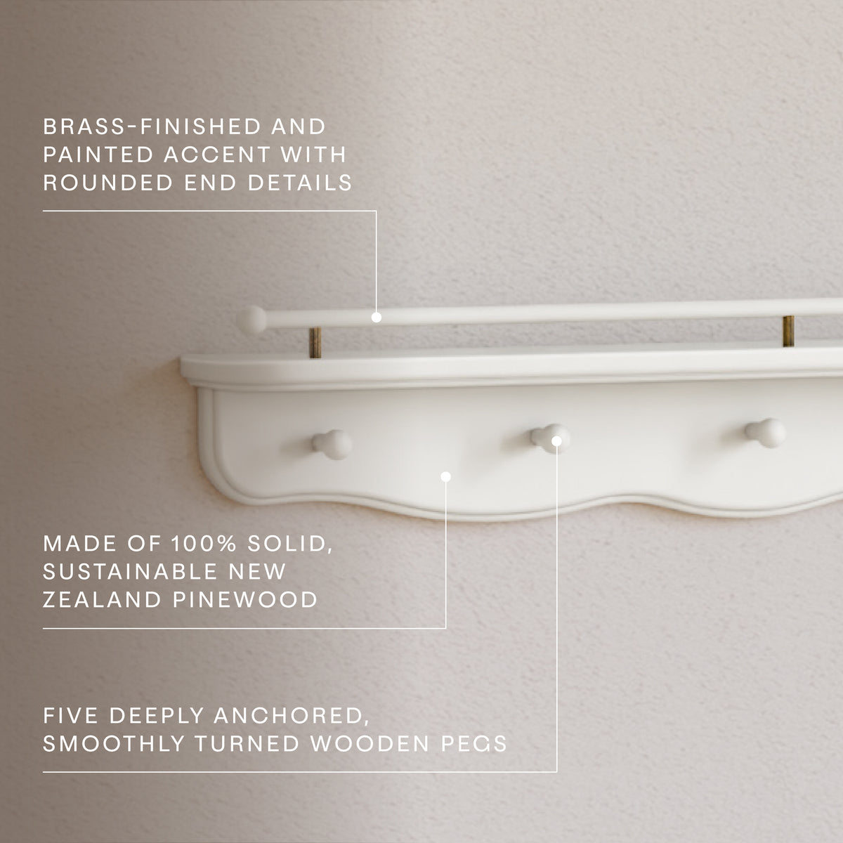 Liberty 31" Wall Shelf with Hooks in Warm White