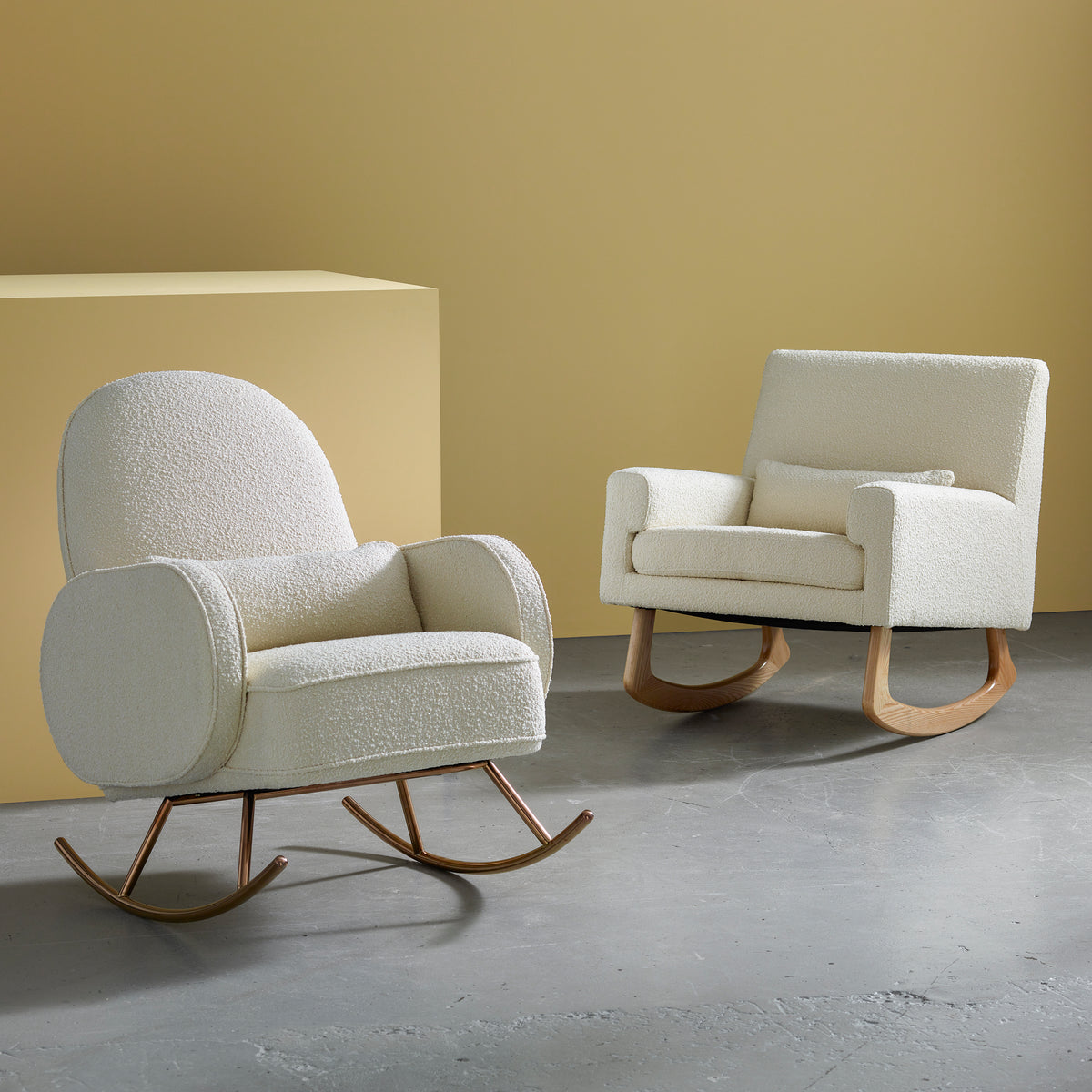 Sleepytime Rocker in Ivory Boucle with Light Legs