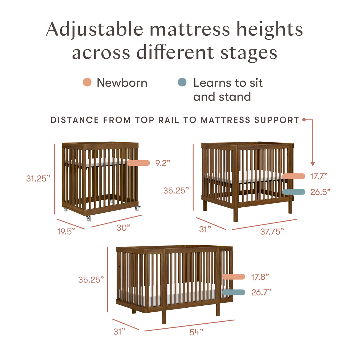 Pogo 8-in-1 Convertible Crib with All-Stages Conversion Kits in Natural Walnut