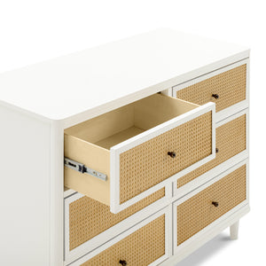 Marin with Cane 6 Drawer Assembled Dresser in Warm White & Honey Cane