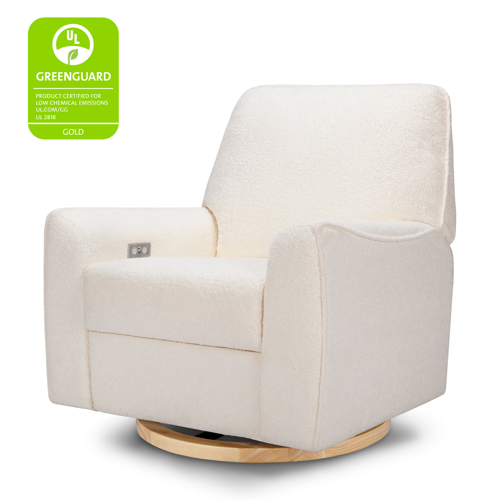 Sunday Power Recliner and Swivel Glider in Chantilly Fleece with Light Wood Base