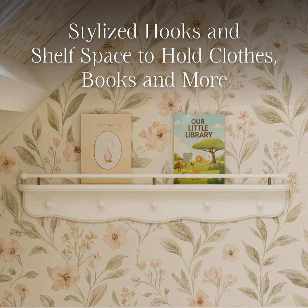 Liberty 31" Wall Shelf with Hooks in Warm White