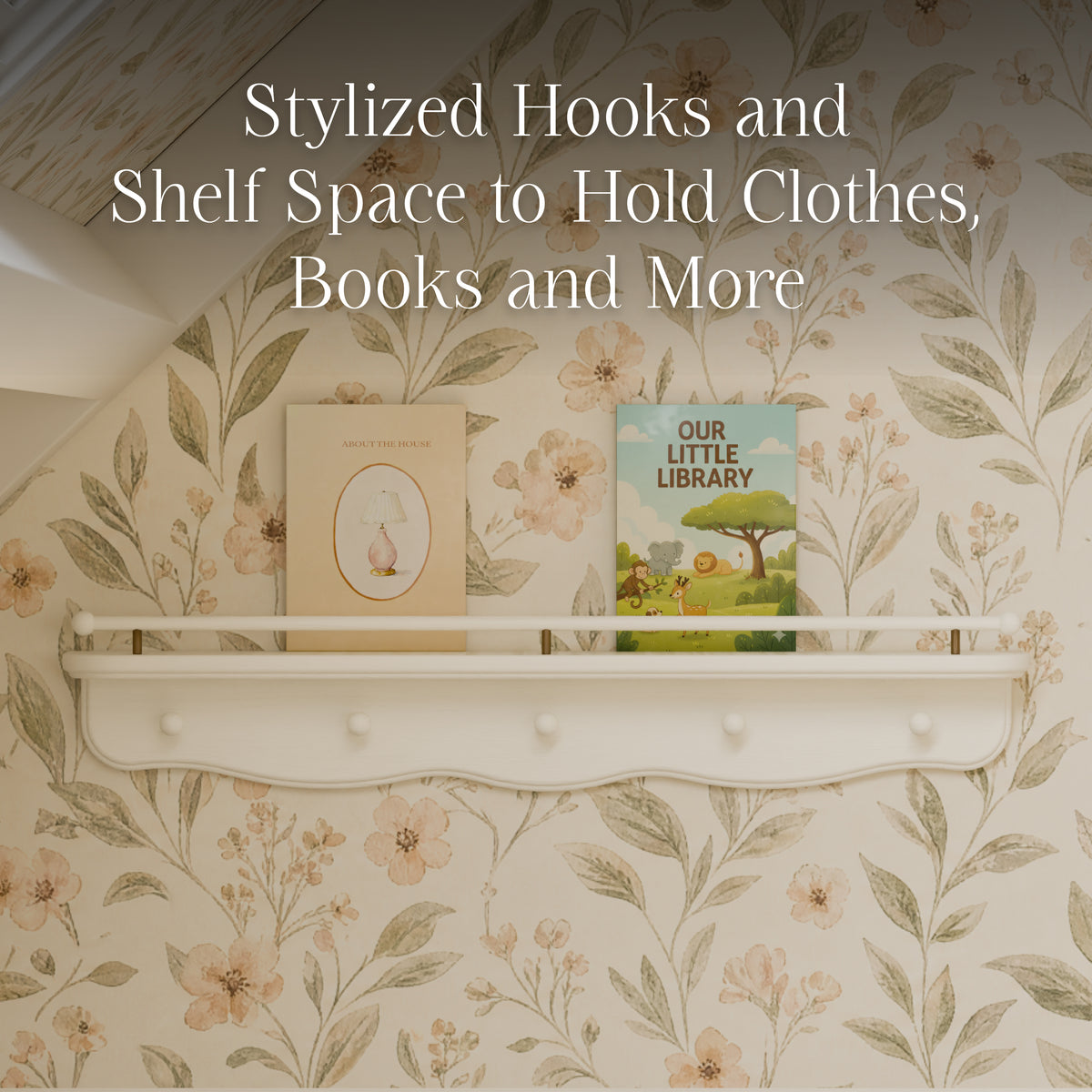 Liberty 31" Wall Shelf with Hooks in Warm White