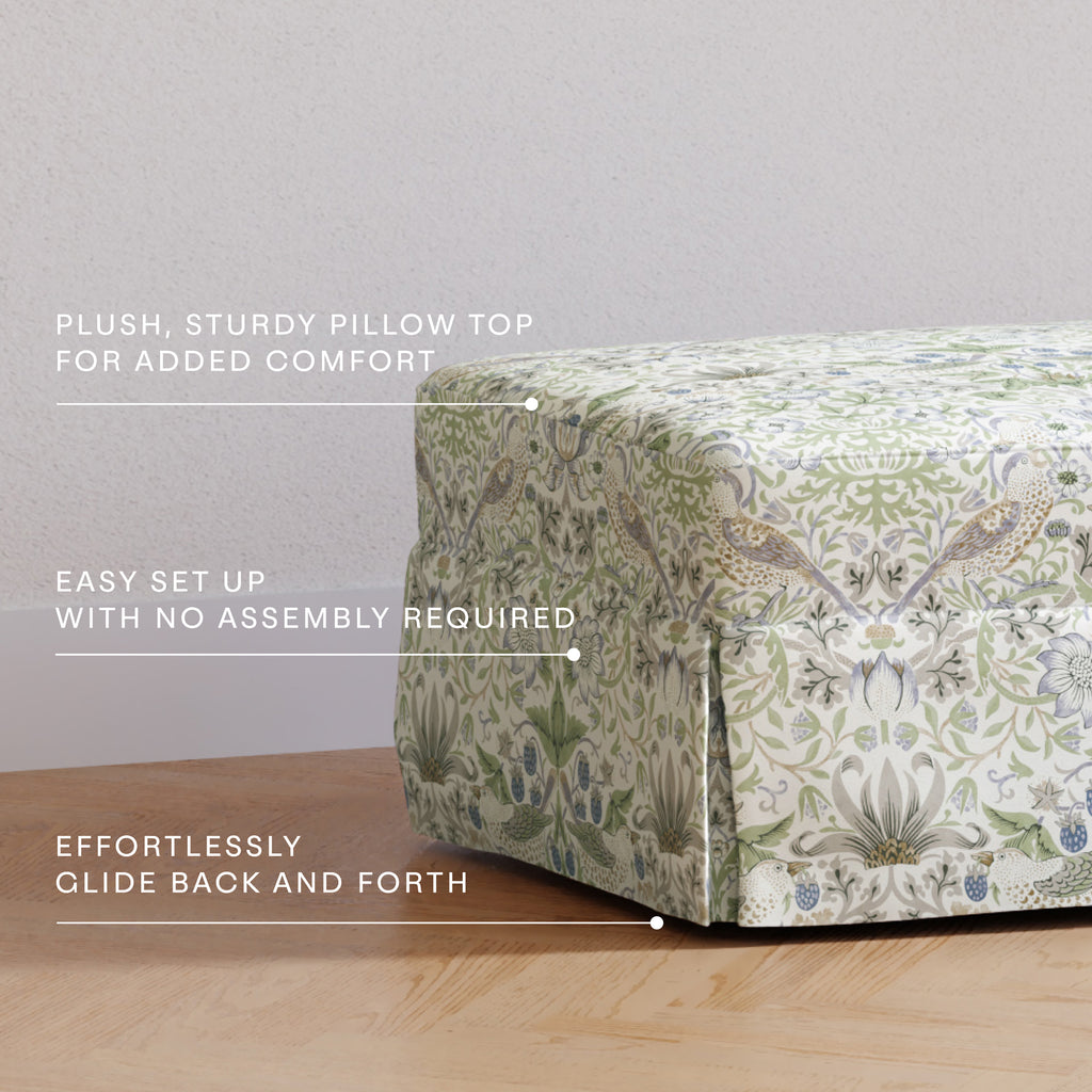 Morris & Co. x Namesake Crawford Gliding Ottoman Strawberry Thief in Fig & Thyme