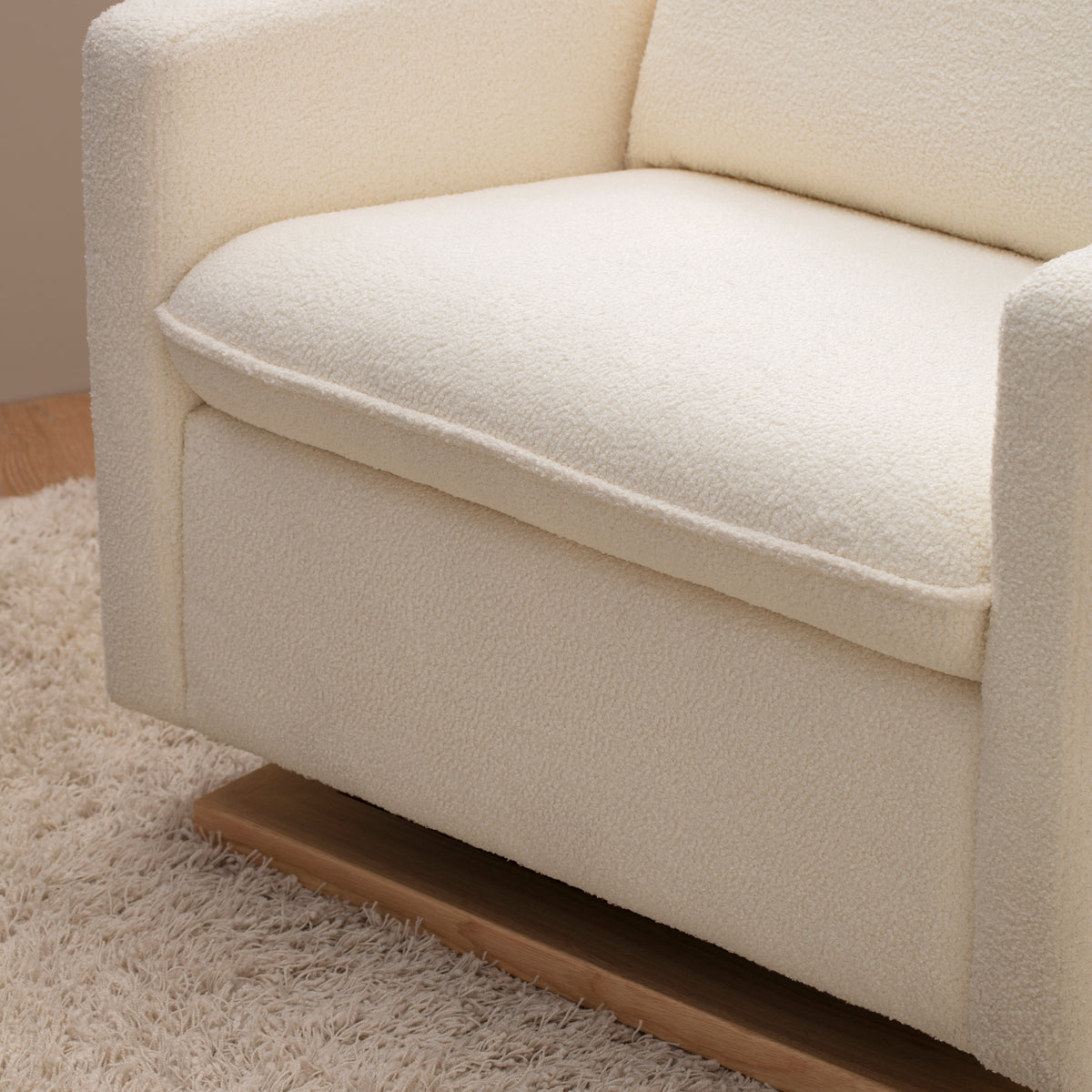 Cali Pillowback Chair and a Half Glider in Fleece in Chantilly Fleece with Light Wood Base