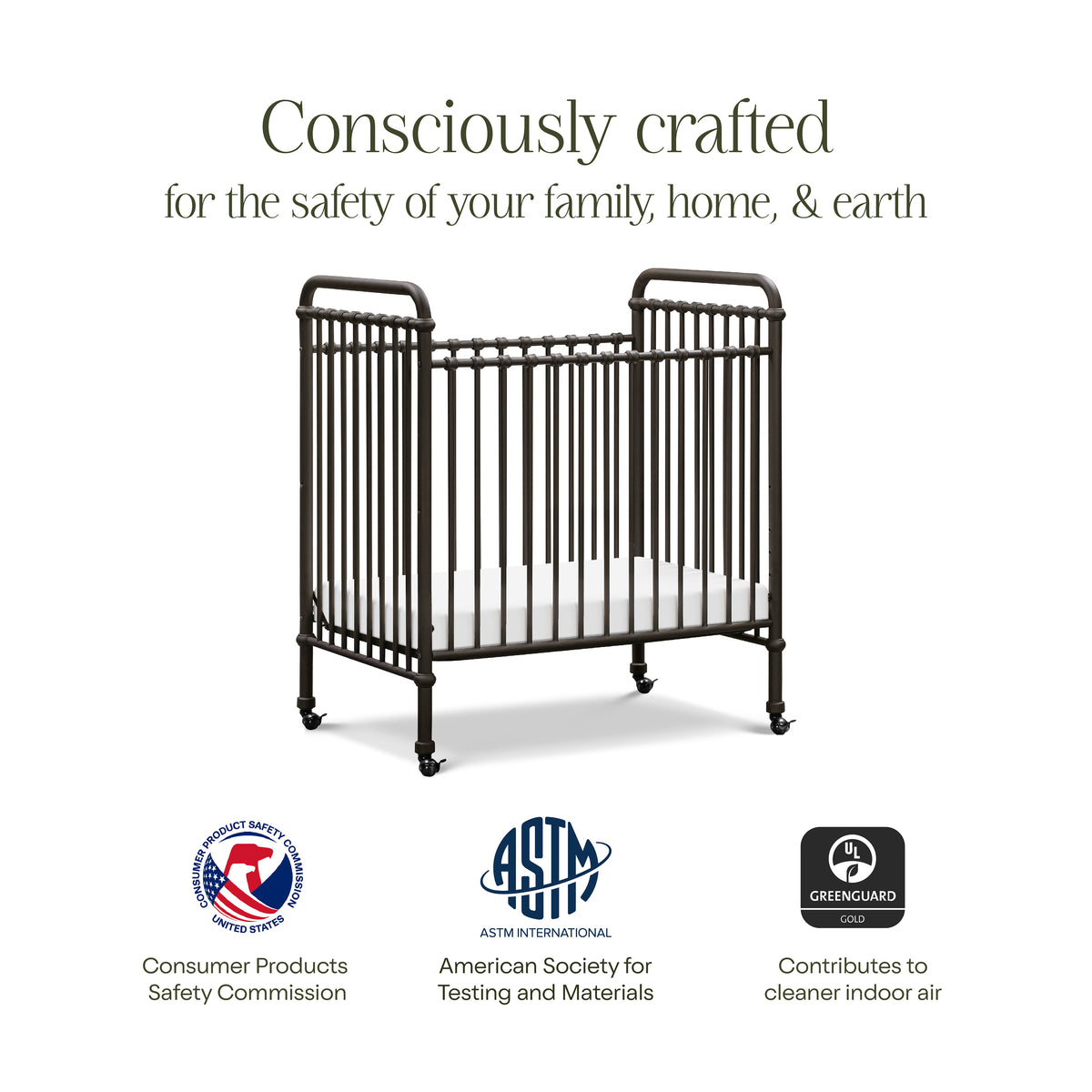 Abigail 3-in-1 Convertible Mini Crib in Vintage Iron