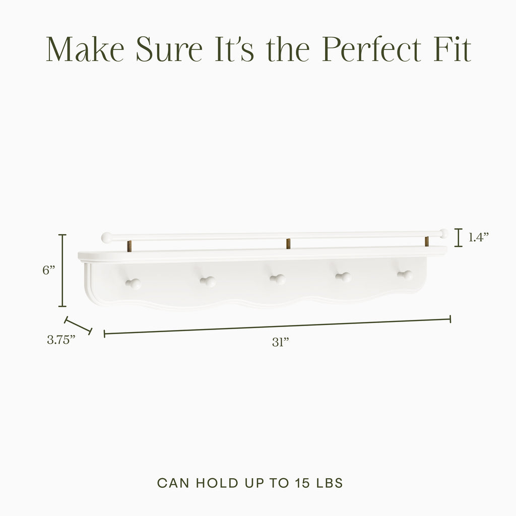 Liberty 31" Wall Shelf with Hooks in Warm White