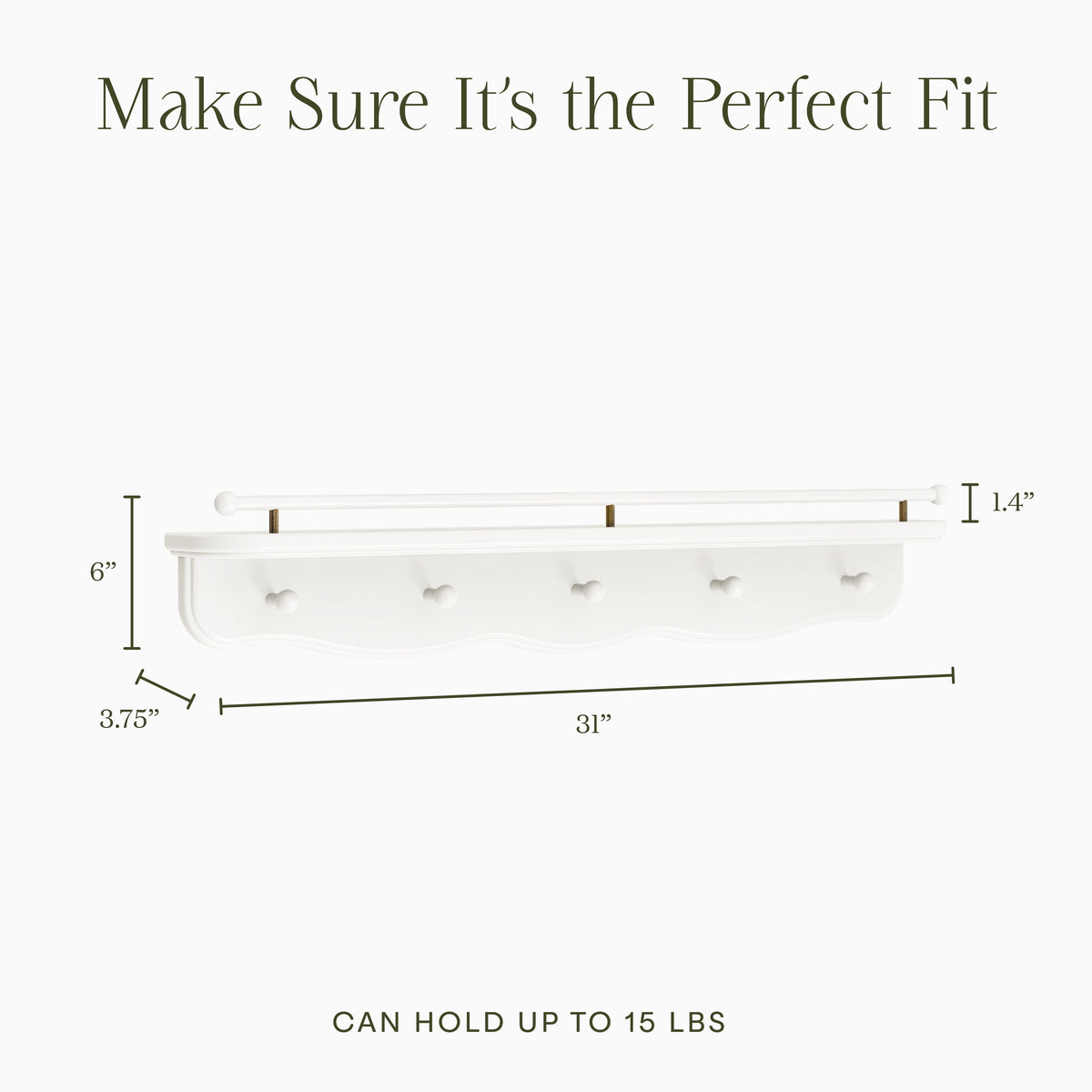 Liberty 31" Wall Shelf with Hooks in Warm White