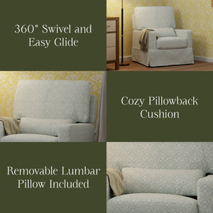 Morris & Co. x Namesake Crawford Pillowback Comfort Swivel Glider Bellflowers in Powdered Blue