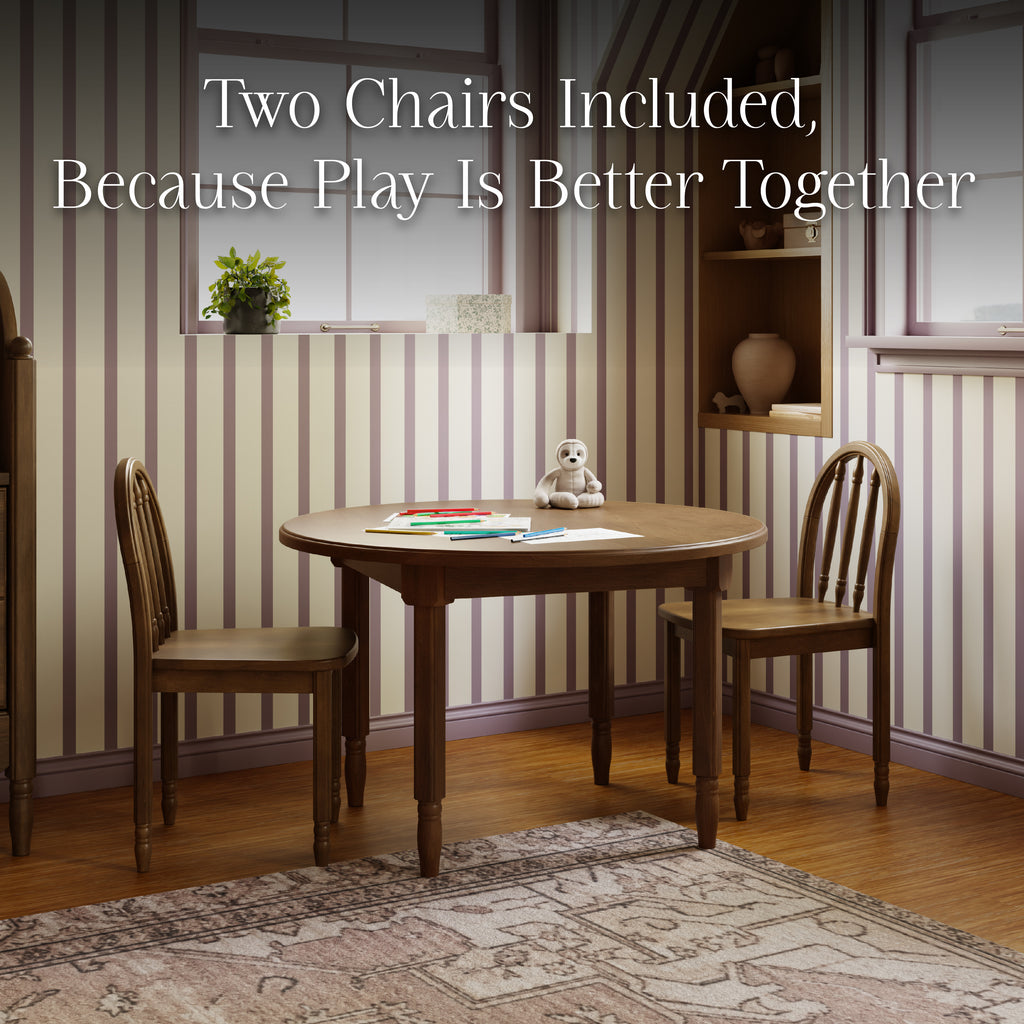Liberty Play Table & Spindle Chairs Set in Natural Walnut