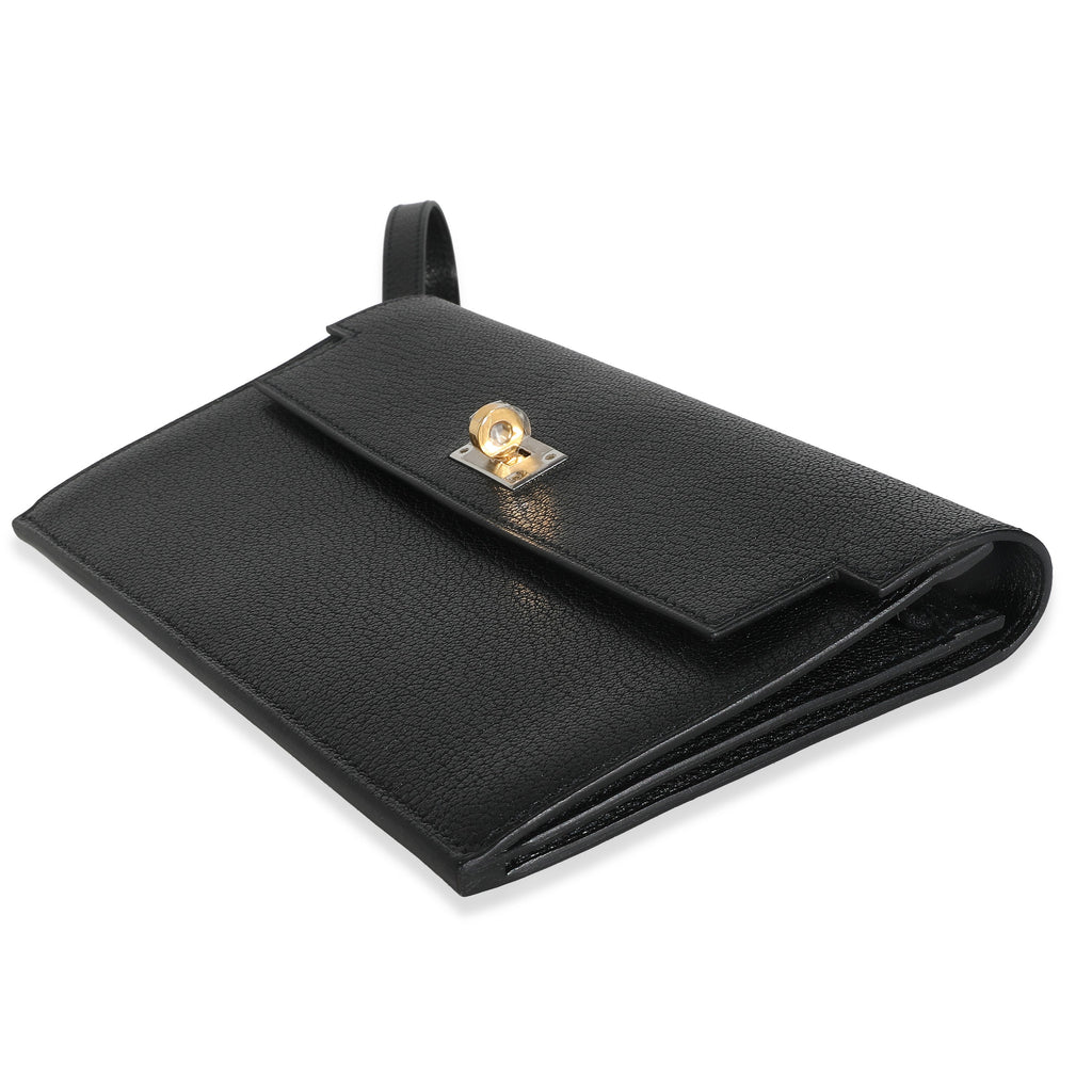 Hermes Black Chevre Chamkila Kelly Pocket Long Wallet EHW