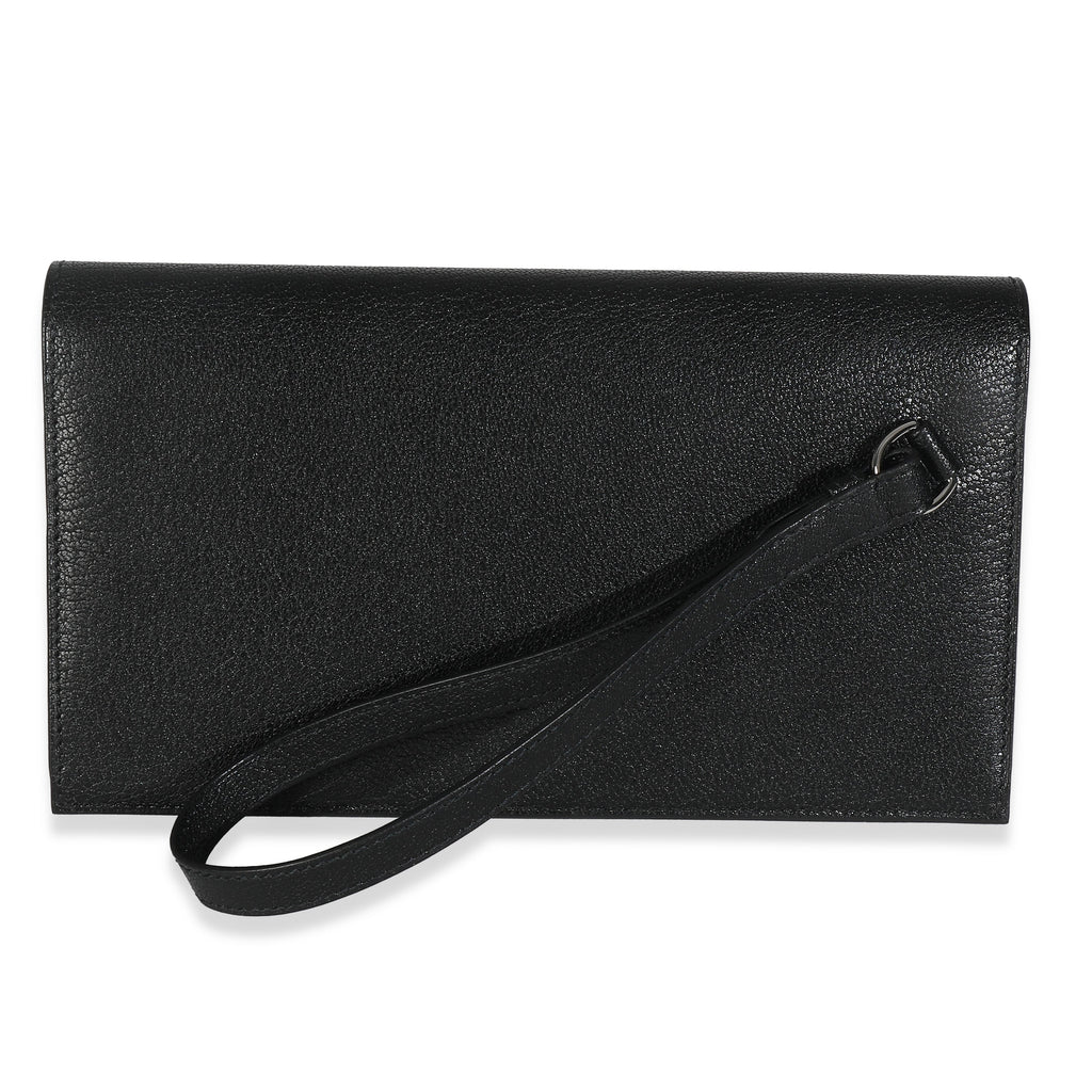 Hermes Black Chevre Chamkila Kelly Pocket Long Wallet EHW