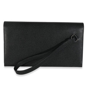 Hermes Black Chevre Chamkila Kelly Pocket Long Wallet EHW