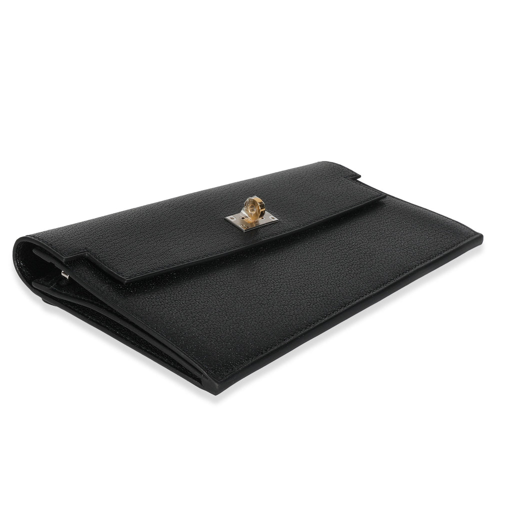 Hermes Black Chevre Chamkila Kelly Pocket Long Wallet EHW