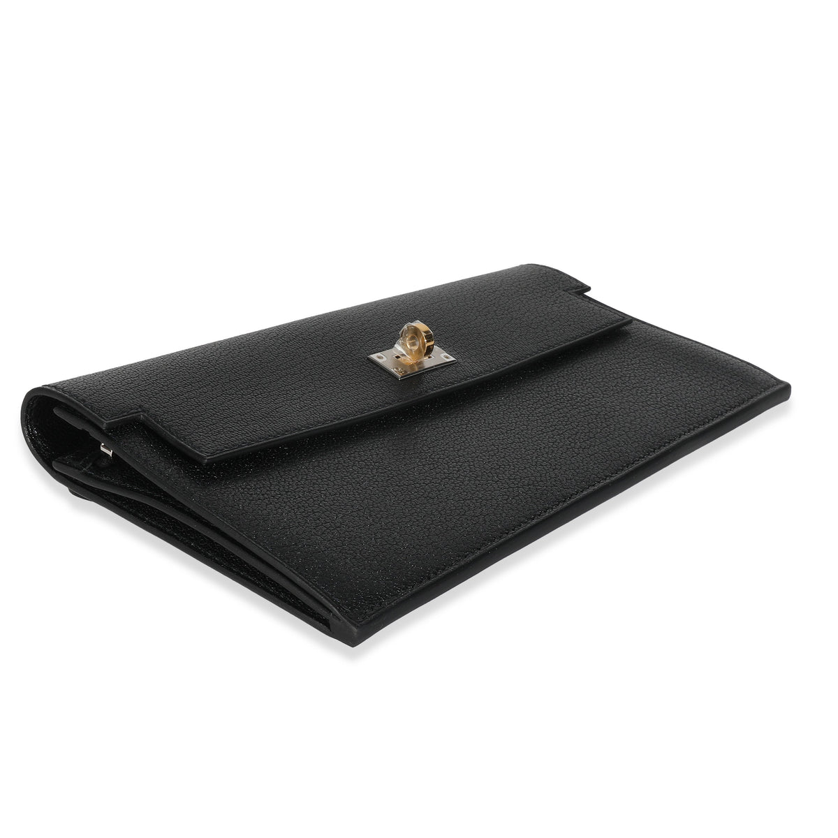 Hermes Black Chevre Chamkila Kelly Pocket Long Wallet EHW