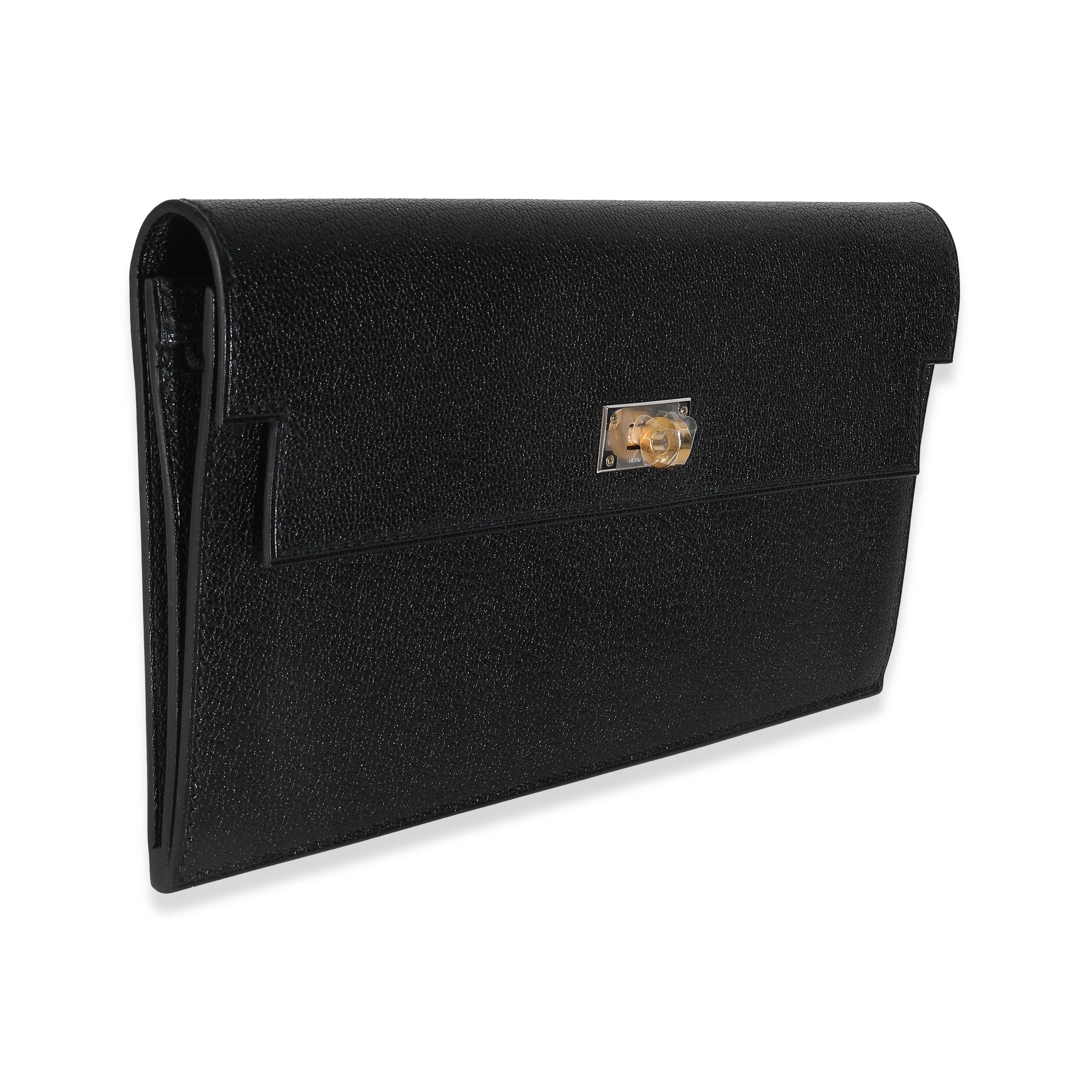 Hermes Black Chevre Chamkila Kelly Pocket Long Wallet EHW