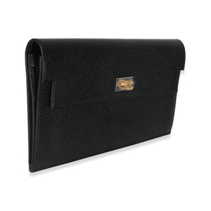 Hermes Black Chevre Chamkila Kelly Pocket Long Wallet EHW