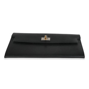 Hermes Black Chevre Chamkila Kelly Pocket Long Wallet EHW