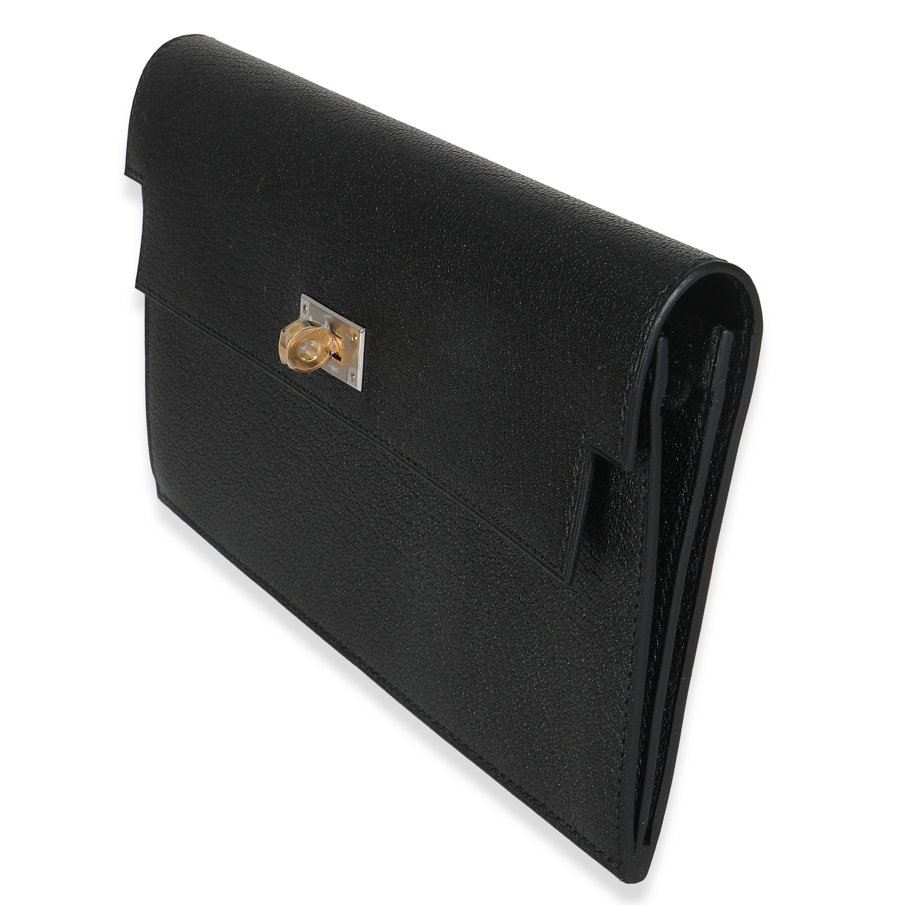 Hermes Black Chevre Chamkila Kelly Pocket Long Wallet EHW