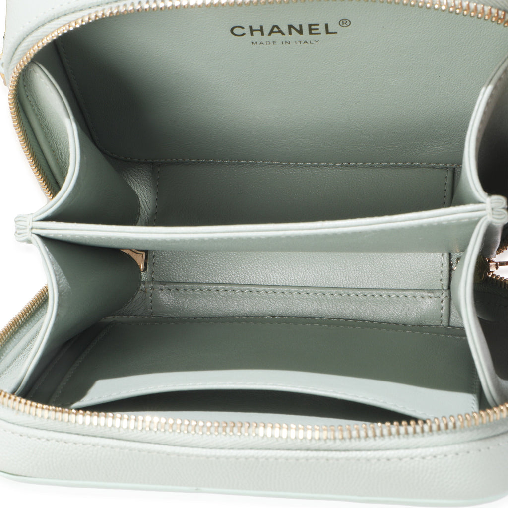 Chanel Mint Quilted Caviar Small CC Filigree Vanity Case