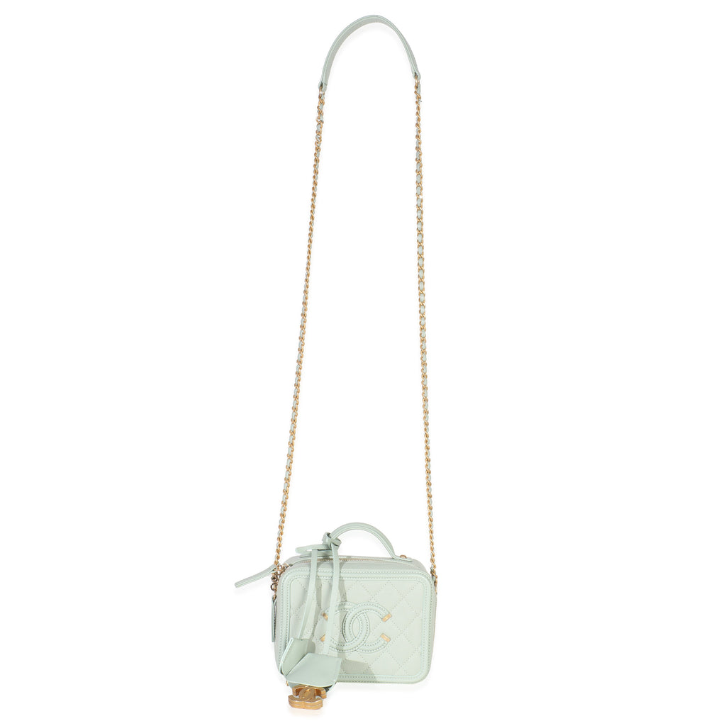 Chanel Mint Quilted Caviar Small CC Filigree Vanity Case