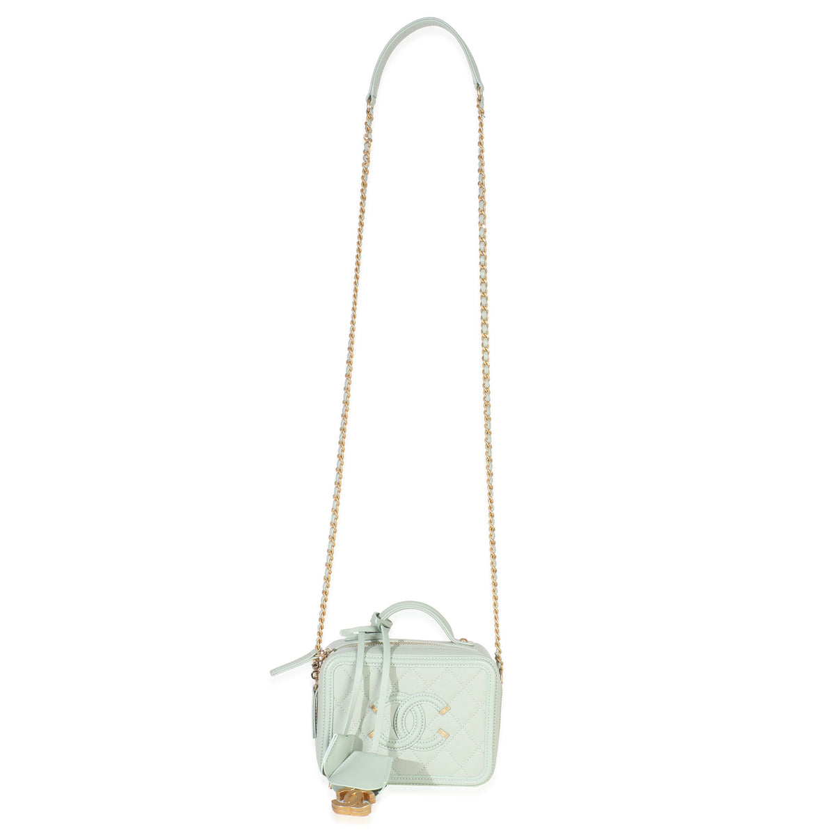 Chanel Mint Quilted Caviar Small CC Filigree Vanity Case