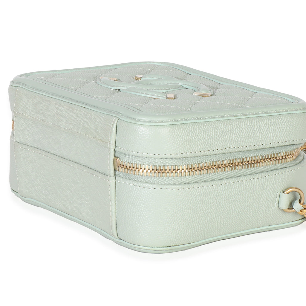 Chanel Mint Quilted Caviar Small CC Filigree Vanity Case