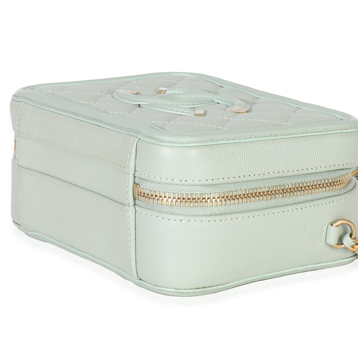 Chanel Mint Quilted Caviar Small CC Filigree Vanity Case