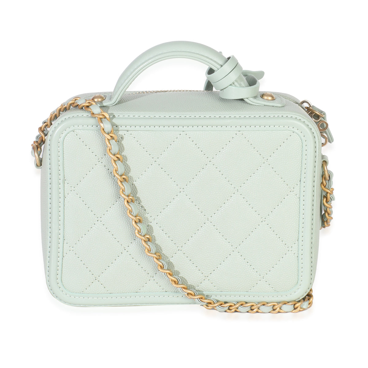 Chanel Mint Quilted Caviar Small CC Filigree Vanity Case