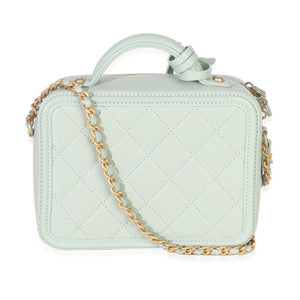 Chanel Mint Quilted Caviar Small CC Filigree Vanity Case