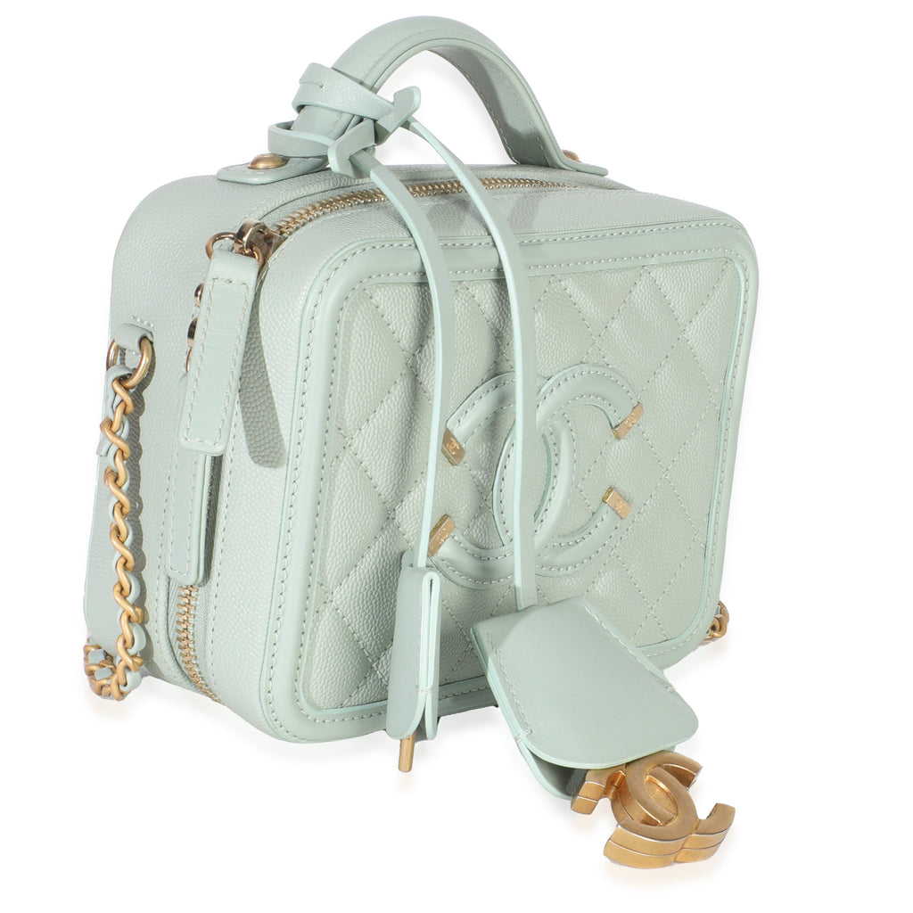 Chanel Mint Quilted Caviar Small CC Filigree Vanity Case