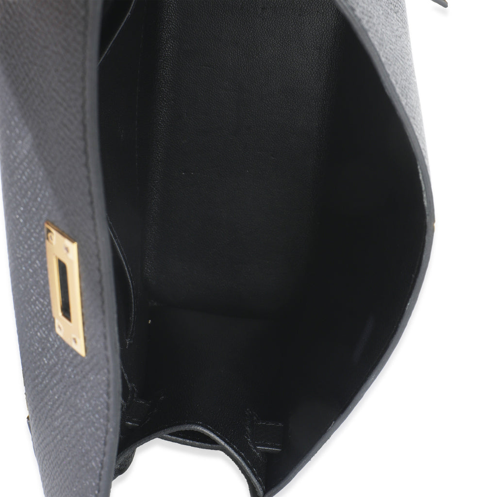 Hermes Black Epsom Sellier Mini Kelly II 20 GHW