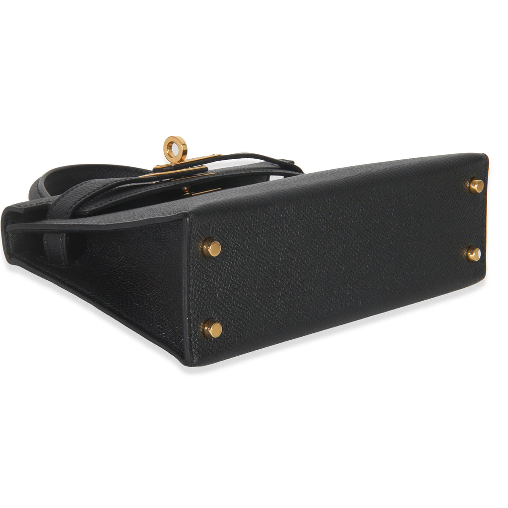 Hermes Black Epsom Sellier Mini Kelly II 20 GHW