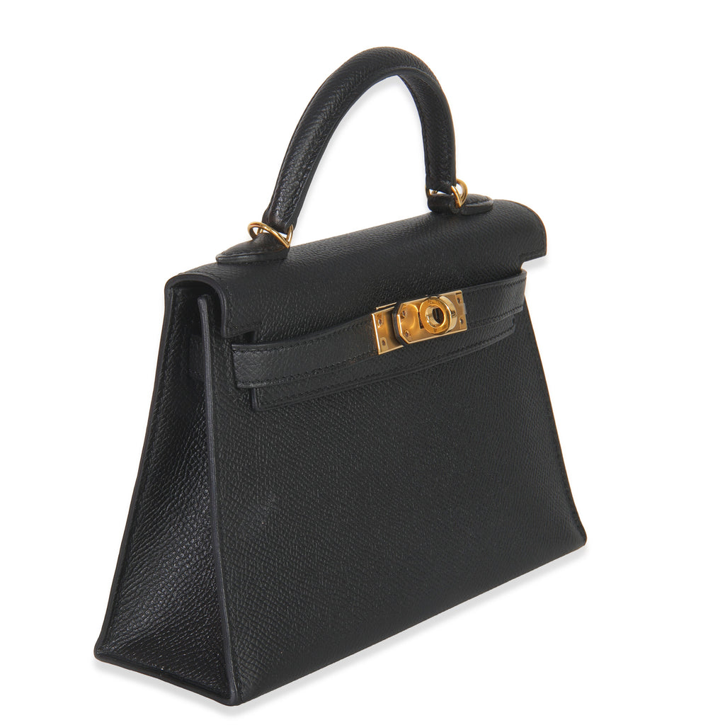Hermes Black Epsom Sellier Mini Kelly II 20 GHW