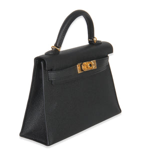 Hermes Black Epsom Sellier Mini Kelly II 20 GHW