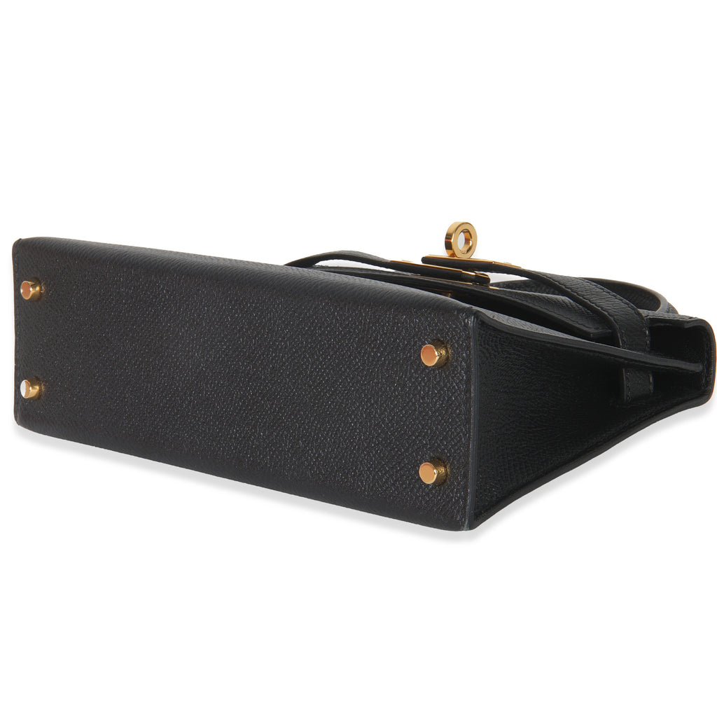 Hermes Black Epsom Sellier Mini Kelly II 20 GHW