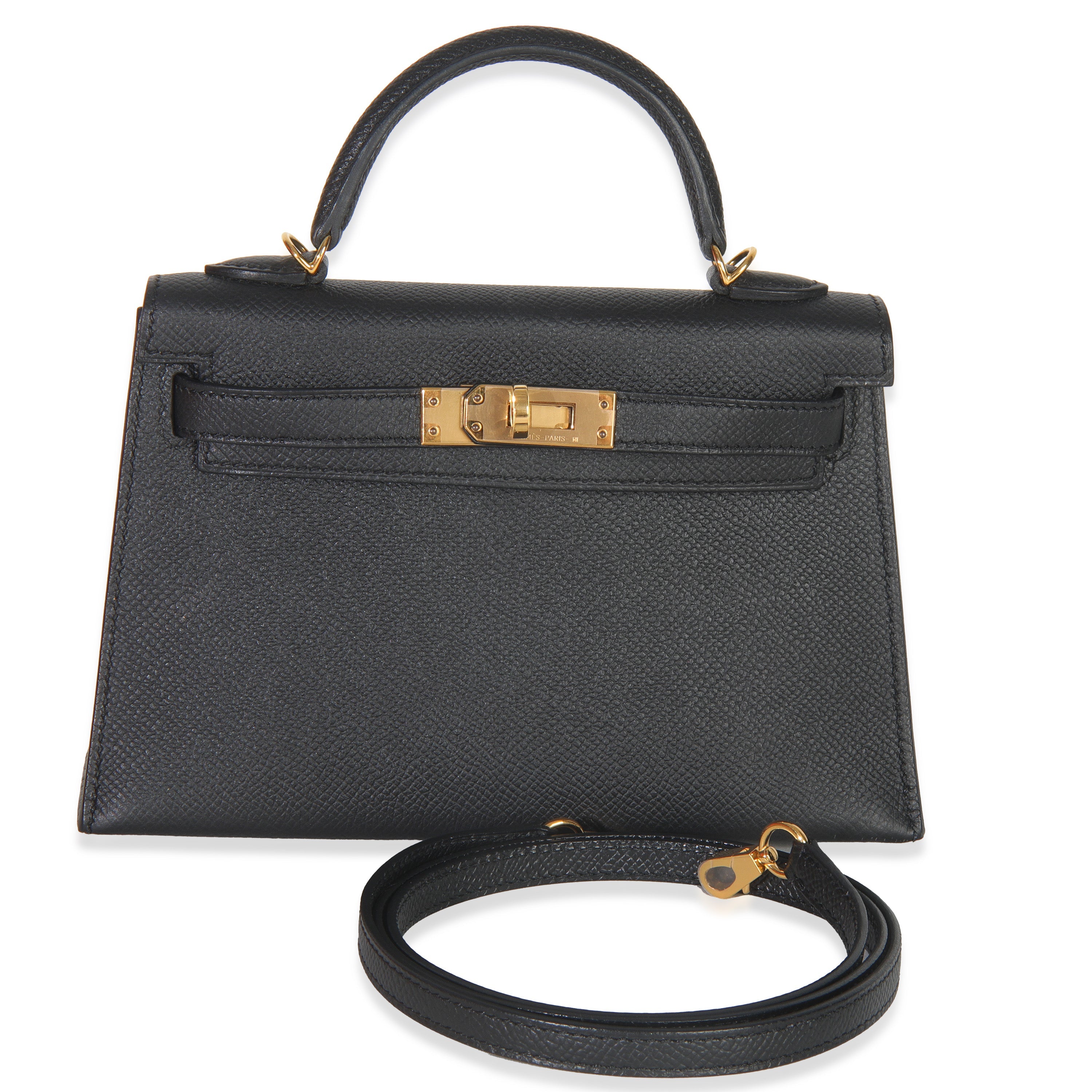 Hermes Black Epsom Sellier Mini Kelly II 20 GHW
