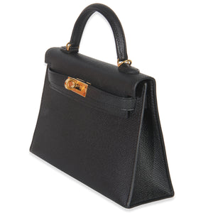 Hermes Black Epsom Sellier Mini Kelly II 20 GHW