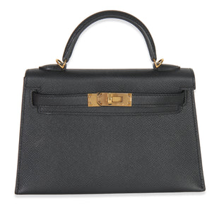 Hermes Black Epsom Sellier Mini Kelly II 20 GHW